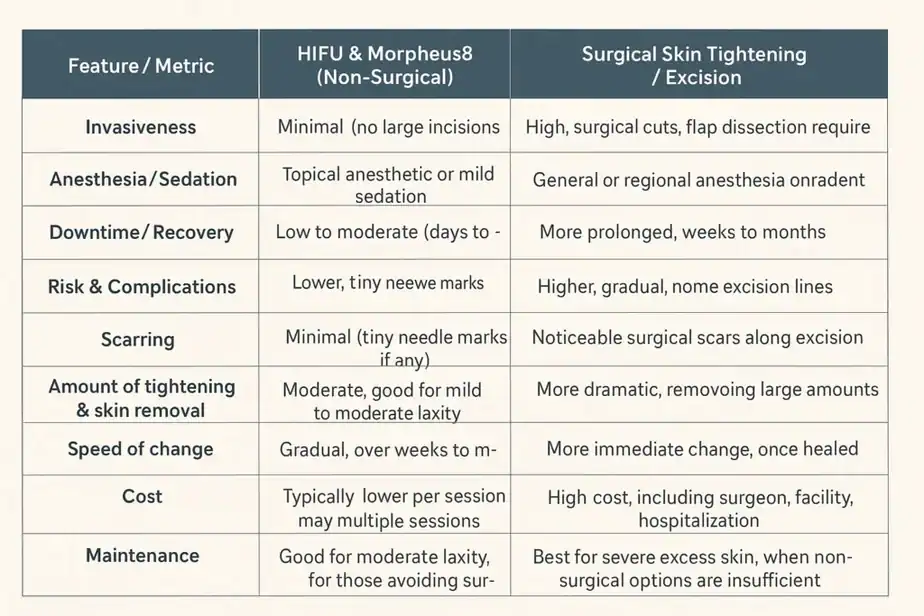 Table showing benefits of Lipo Freeze 2 U Lutterworth treatments for skin tightening following weight loss injections.